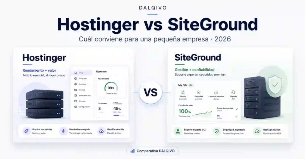 Comparativa DALQIVO: Hostinger vs SiteGround en 2026 para pequeñas empresas
