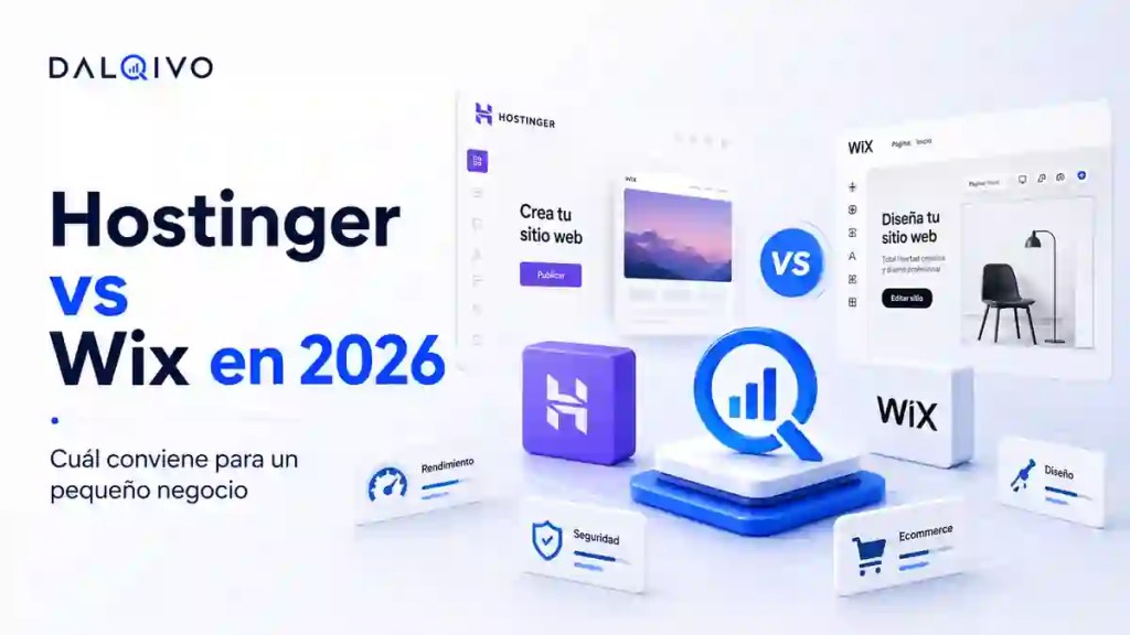 Comparativa DALQIVO de Hostinger y Wix para pequeños negocios en 2026.