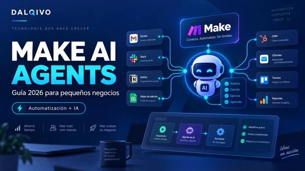 Make AI Agents en 2026 para pequeños negocios, con automatización, aplicaciones conectadas y un agente de inteligencia artificial.